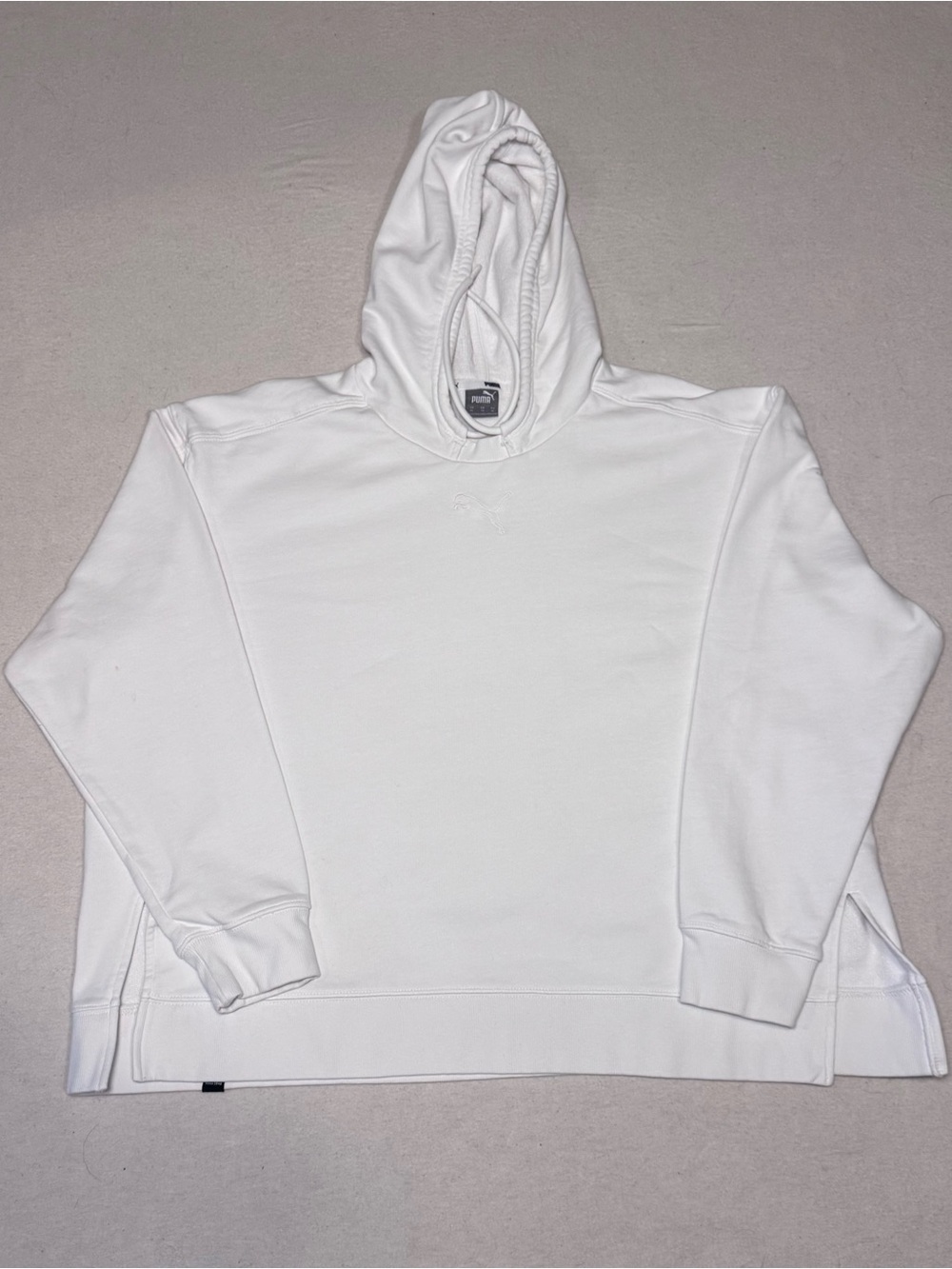 Puma White Hooded Pullover Sweatshirt, French Terry, Boxy,Relaxed,Heavy Weight